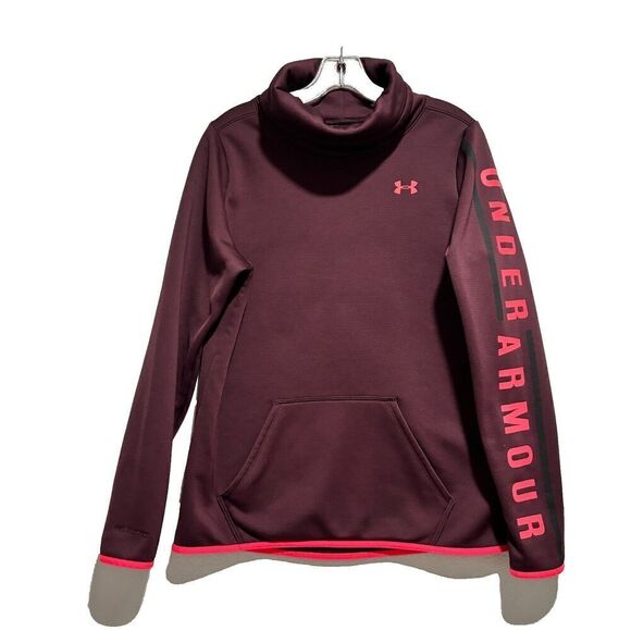 Under Armour Coldgear Womens Maroon Size M Long Sleeve Funnel Neck Sweatshirt - Picture 1 of 8